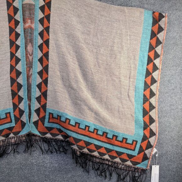 Urban Coco Women's Poncho Cape Sweater Multi Frayed Western Aztec W/Tags - Picture 4 of 14